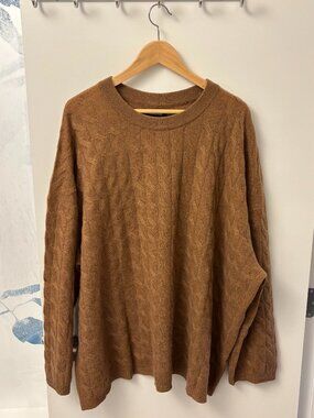Naadam Lightweight 100% Cashmere Cable Oversized Sweater - dark camel - 3x